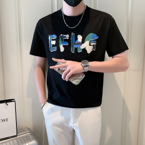 男士短袖T恤潮牌社会小伙时尚圆领印花上衣B323-DT04-特P38控58