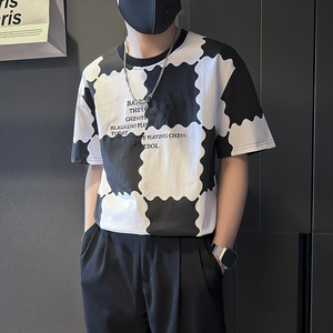 衣服男2025年新款短袖t恤印花社会小伙店主风B323-DT34-P48控68