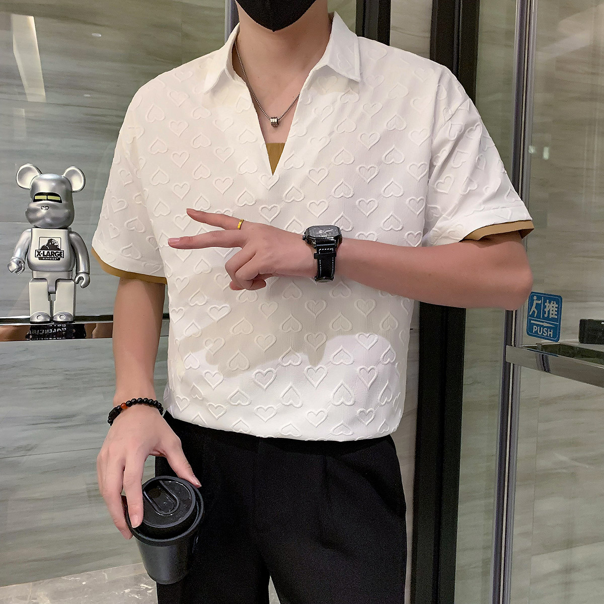 假两件短袖t恤POLO衫男潮牌高级感拼接提花社会小伙PL15/特P45,男装Polo衫,星座301C（原B323）