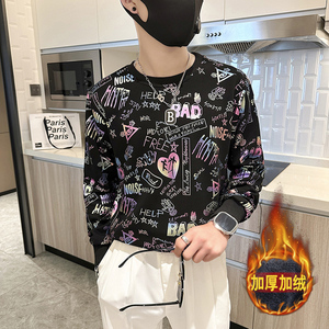 社会小伙卫衣男圆领印花加绒加厚外套B323-WY18R-常规P58加绒P68图片