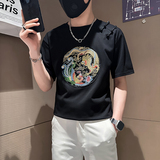 B323-DT67-特P48控68社会小伙短袖T恤男店主风风绣标半袖衣服，男装T恤，星座301C（原B323）