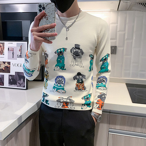 秋冬狗狗图案毛衣男加厚圆领潮牌社会小伙长袖打底衫两色 M24-P88图片