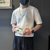 夏季痞帅短袖t恤男五角星提花社会小伙店主风B323-DT33-P48控68，男装T恤，星座301C（原B323）