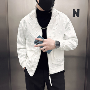 社会小伙外套男修身羽毛提花图案高级感外套B323-JK10-P98控138