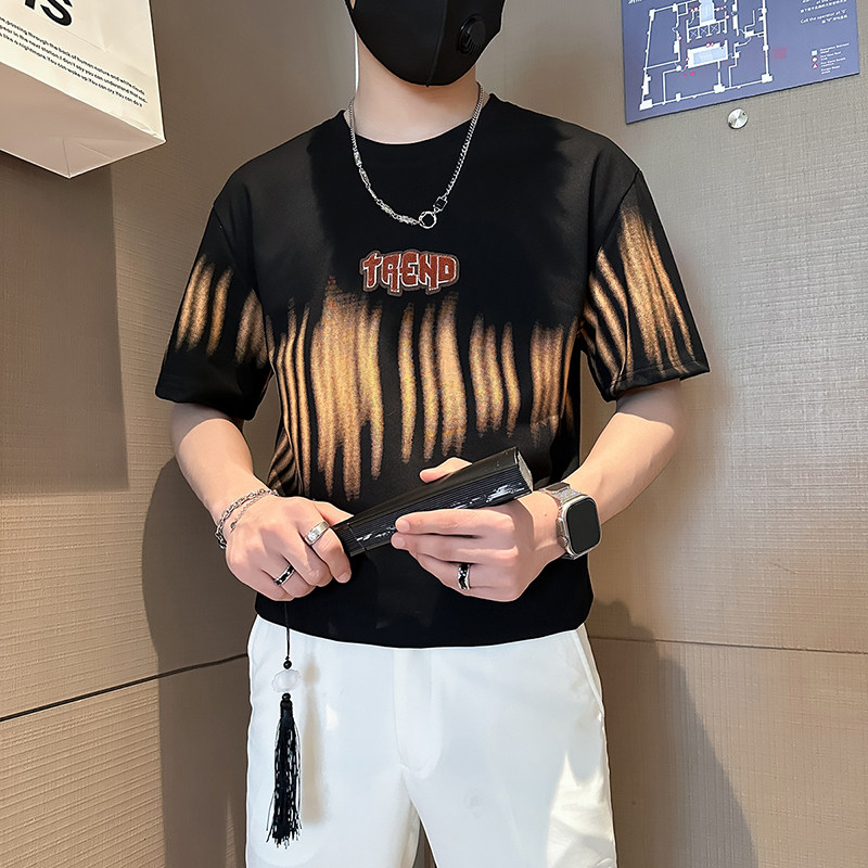 B323-DT73-P48控68社会小伙短袖T恤男店主风痞帅流行百搭半袖衣服,男装T恤,星座301C（原B323）