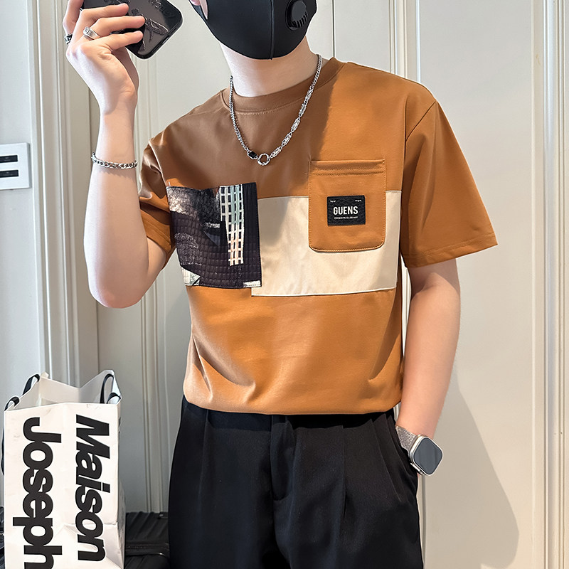 B323-DT62-P58控78短袖T恤男社会小伙店主风圆领潮流半袖衣服,男装T恤,星座301C（原B323）