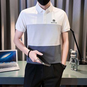 拼接polo衫男短袖潮牌修身高级感社会小伙T恤B323/PL07/P58控78图片