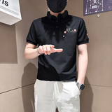 B323-PL24-P48控68社会小伙短袖POLO衫店主风痞帅百搭半袖衣服，男装Polo衫，星座301C（原B323）