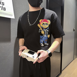 夏季刺绣修身短袖T恤衣服男士社会小伙店主风B323-DT40-P48控68图片