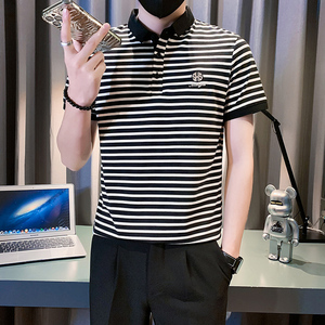短袖polo衫男潮牌条纹刺绣修身社会小伙男装B323/PL08/P58控78图片