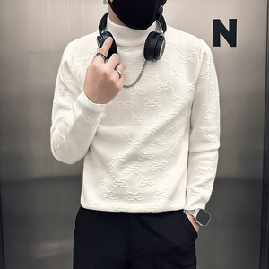 高支高密抖音社会小伙毛衣男半高领提花针织衫B323-M36-P78控108图片