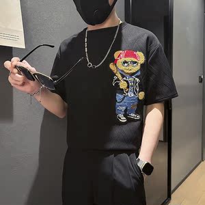 夏季刺绣修身短袖T恤衣服男士社会小伙店主风B323-DT40-P48控68图片