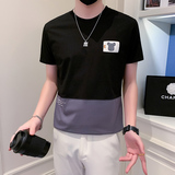 社会小伙短袖T恤男圆领修身拼接潮流DT18/特P45控65，男装T恤，星座301C（原B323）