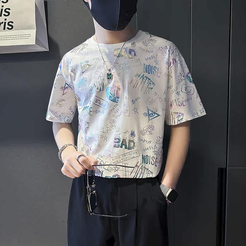 高级感印花短袖T恤男潮流百搭社会小伙店主风B323-DT44-P48控68,男装T恤,星座301C（原B323）