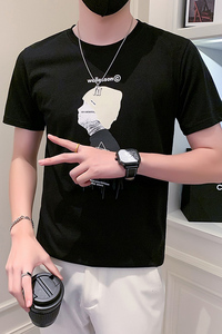 社会小伙短袖T恤男潮牌印花修身圆领卡通DT15/P38控58图片