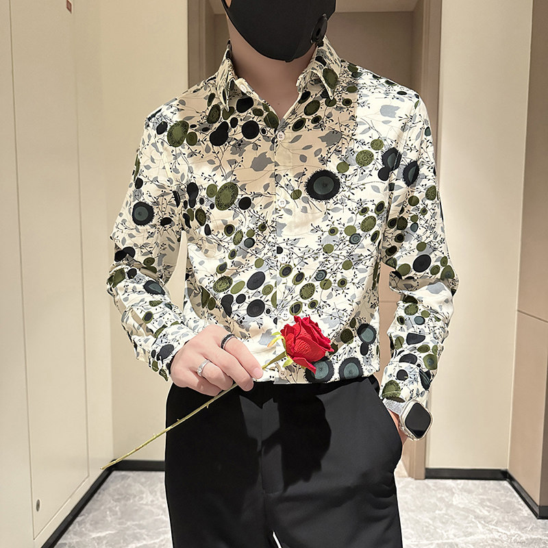 长袖衬衫男社会小伙印花高级感时尚网红衬衣B323/CS03/P50,男装衬衫,星座301C（原B323）