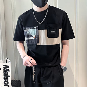 B323-DT62-P58控78短袖T恤男社会小伙店主风圆领潮流半袖衣服图片