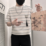 B323-DT74-P55控75社会小伙短袖T恤男店主风条纹痞帅半截袖衣服，男装T恤，星座301C（原B323）