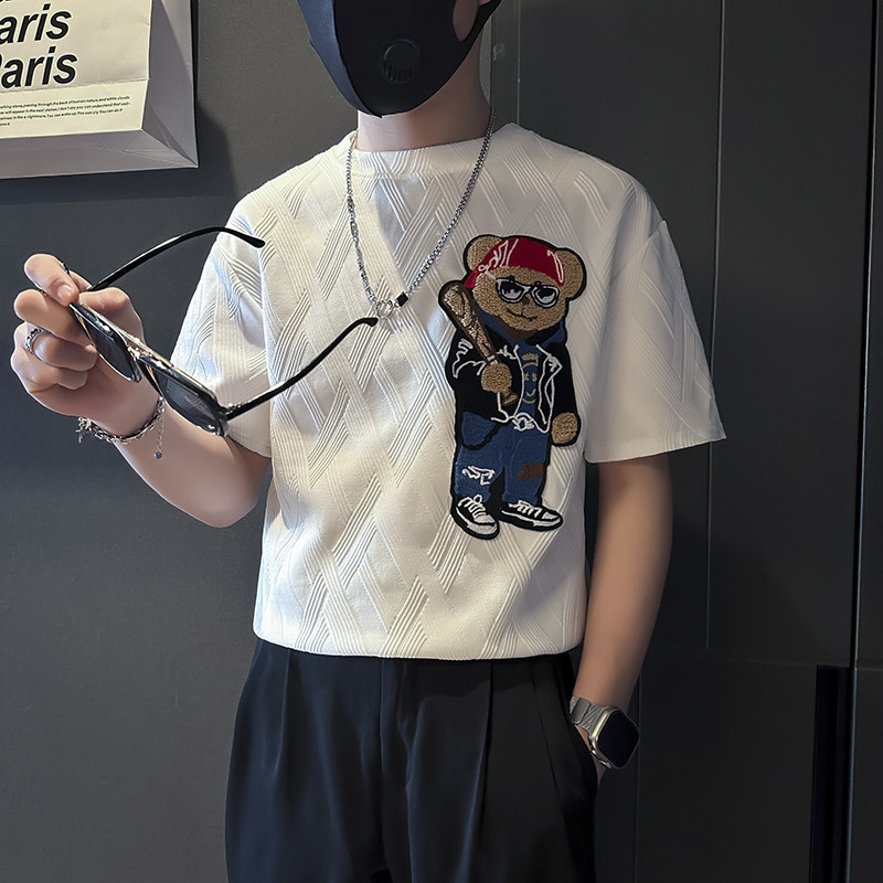 夏季刺绣修身短袖T恤衣服男士社会小伙店主风B323-DT40-P48控68,男装T恤,星座301C（原B323）