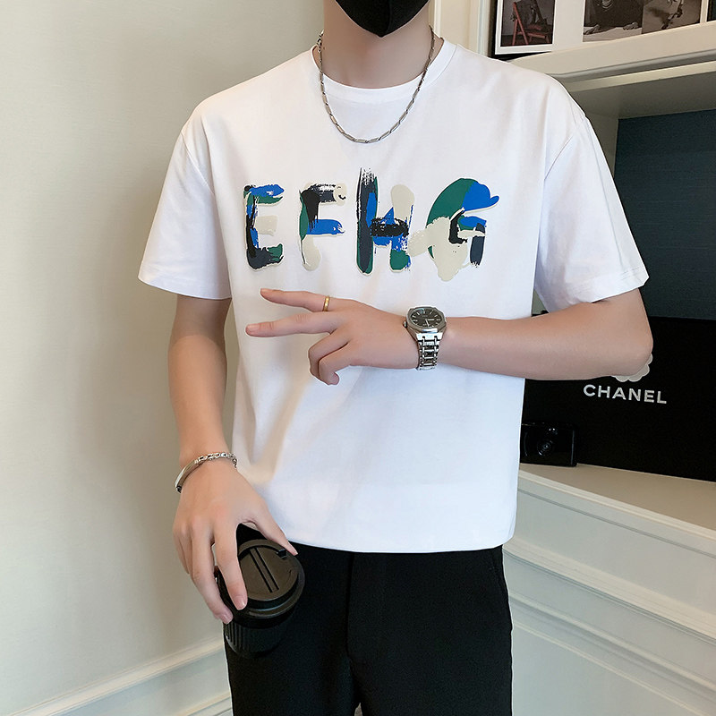 男士短袖T恤潮牌社会小伙时尚圆领印花上衣B323-DT04-特P38控58,男装T恤,星座301C（原B323）