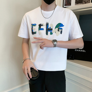 男士短袖T恤潮牌社会小伙时尚圆领印花上衣B323-DT04-特P38控58