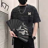B323-DT74-P55控75社会小伙短袖T恤男店主风条纹痞帅半截袖衣服，男装T恤，星座301C（原B323）