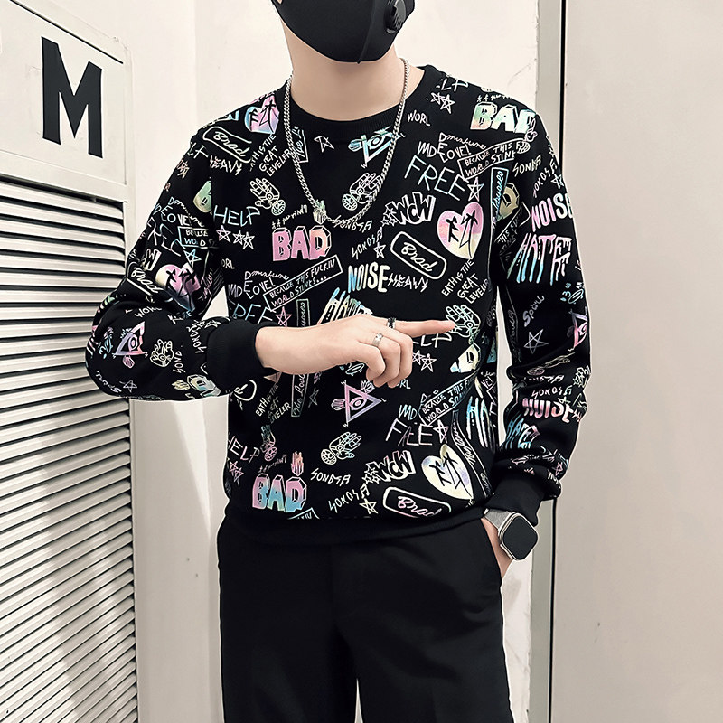 社会小伙卫衣男加绒印花B323-WY18R常规P58控78加绒P68控88图片