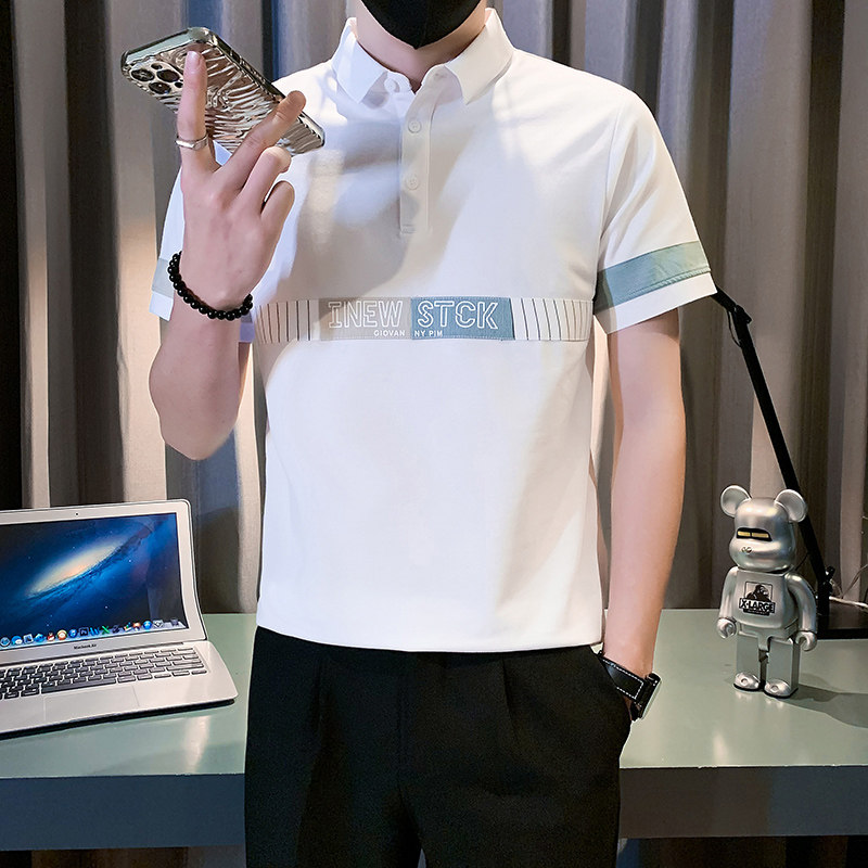 短袖polo衫男潮牌痞帅高级感拼接男装衣服社会B323/PL12/特P58,男装T恤,星座301C（原B323）