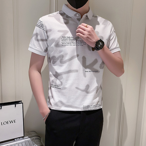 社会小伙短袖polo衫男修身字母印花时尚潮流PL02/P55控75图片
