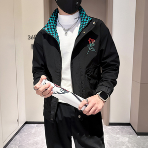 网红外套男潮牌高级感玫瑰花刺绣社会小伙夹克B323-JK02-P88图片