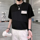 只有黑色冰丝拼接短袖t恤男设计感潮牌小伙半袖衣服DT30/特P45，男装T恤，星座301C（原B323）