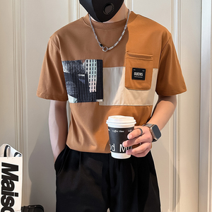 B323-DT62-P58控78短袖T恤男社会小伙店主风圆领潮流半袖衣服