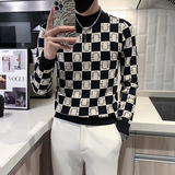 社会小伙半高领毛衣男格子潮牌ins痞帅炸街秋冬款三色M19-P68，男装针织衫/毛衣，星座301C（原B323）
