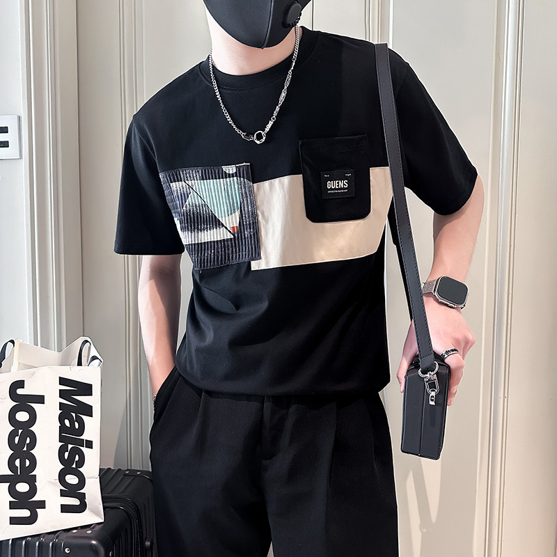 B323-DT62-P58控78短袖T恤男社会小伙店主风圆领潮流半袖衣服,男装T恤,星座301C（原B323）