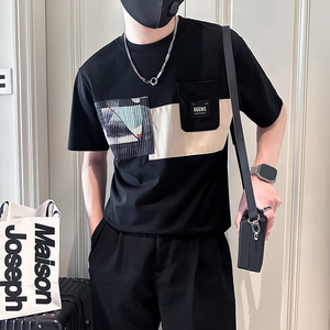 B323-DT62-P58控78短袖T恤男社会小伙店主风圆领潮流半袖衣服图片