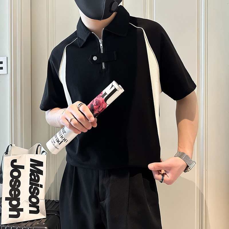 设计感半拉链短袖男POLO衫社会小伙店主风青年潮流B323-PL16-P55，男装Polo衫，星座301C（原B323）