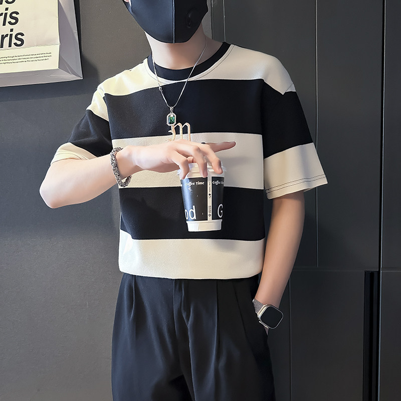 韩版ins街头撞色条纹短袖T恤男社会小伙店主风B323-DT36-P48,男装T恤,星座301C（原B323）