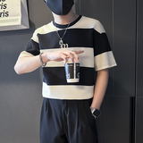 韩版ins街头撞色条纹短袖T恤男社会小伙店主风B323-DT36-P48，男装T恤，星座301C（原B323）