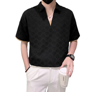 假两件短袖t恤POLO衫男潮牌高级感拼接爱心提花 黑色 PL15/特P45图片