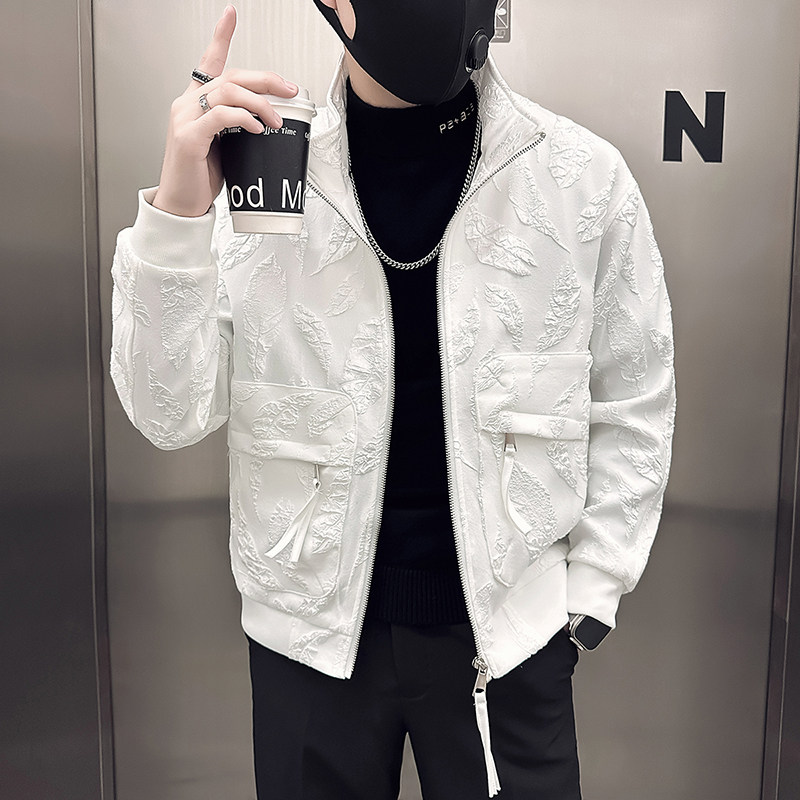 社会小伙外套男修身羽毛提花图案高级感外套B323-JK10-P98控138,女装短外套,星座301C（原B323）