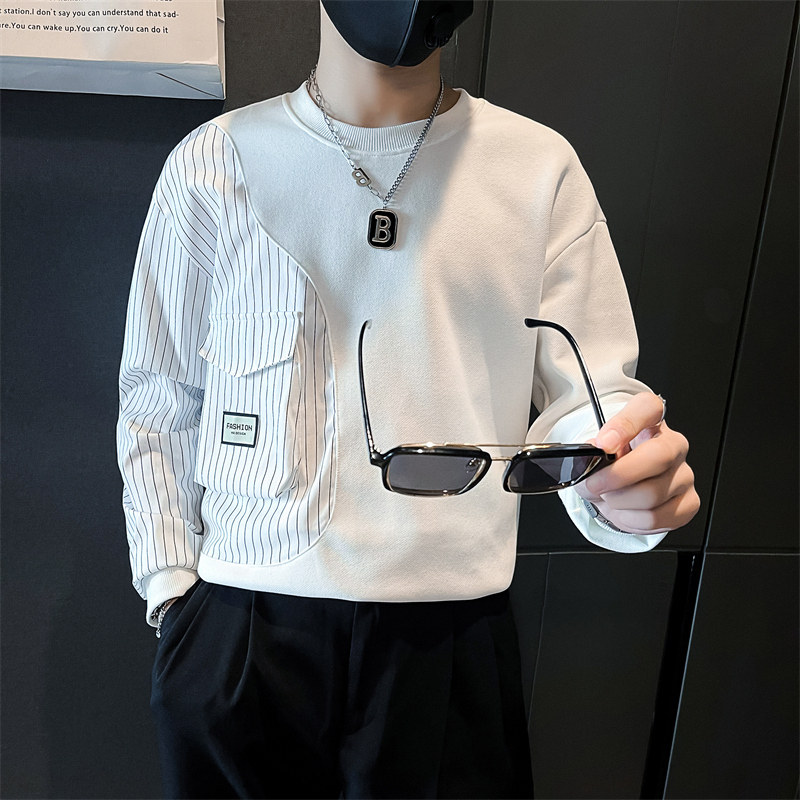 条纹拼接真口袋卫衣男设计感潮牌社会小伙长袖外套B323/WY09/P58图片