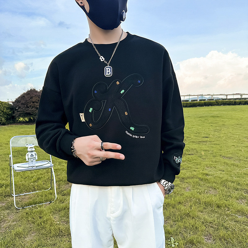 宽松卫衣男潮牌重工刺绣高级感痞帅社会小伙外套B323/WY17A/P68,男装卫衣,星座301C（原B323）