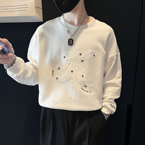 宽松卫衣男潮牌重工刺绣高级感痞帅社会小伙外套B323/WY17/P68,深蓝色背带短裤搭配图片