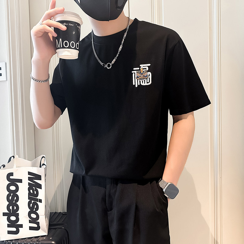 B323-DT60-特P38控58短袖T恤男社会小伙店主风圆领潮牌半袖衣服,男装T恤,星座301C（原B323）