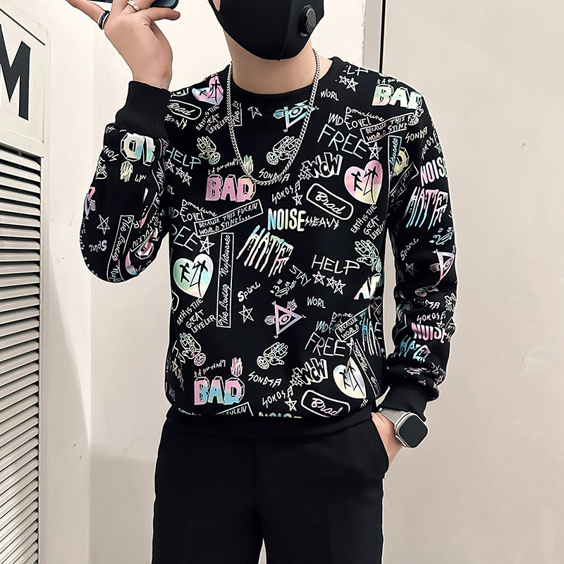 社会小伙卫衣男加绒印花B323-WY18R常规P58控78加绒P68控88,男装卫衣,星座301C（原B323）