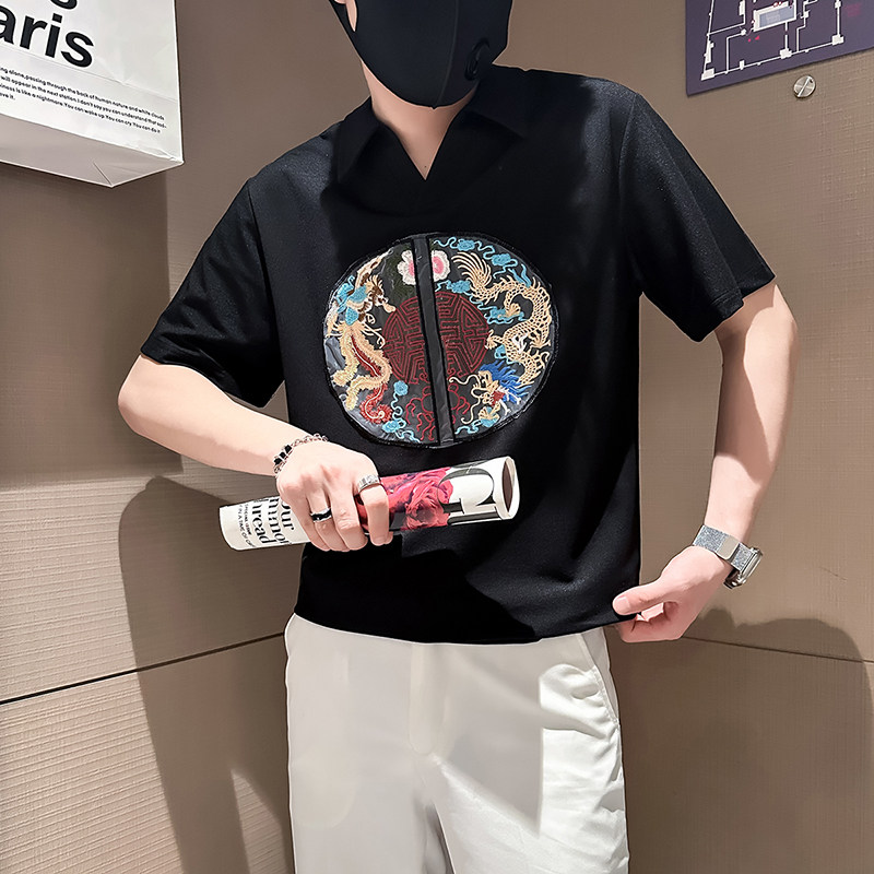 B323-PL22-P55控75社会小伙短袖POLO衫男店主风风大刺绣衣服,男装Polo衫,星座301C（原B323）