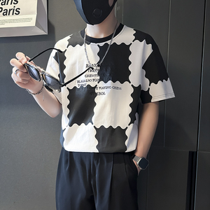 衣服男2025年新款短袖t恤印花社会小伙店主风B323-DT34-P48控68图片