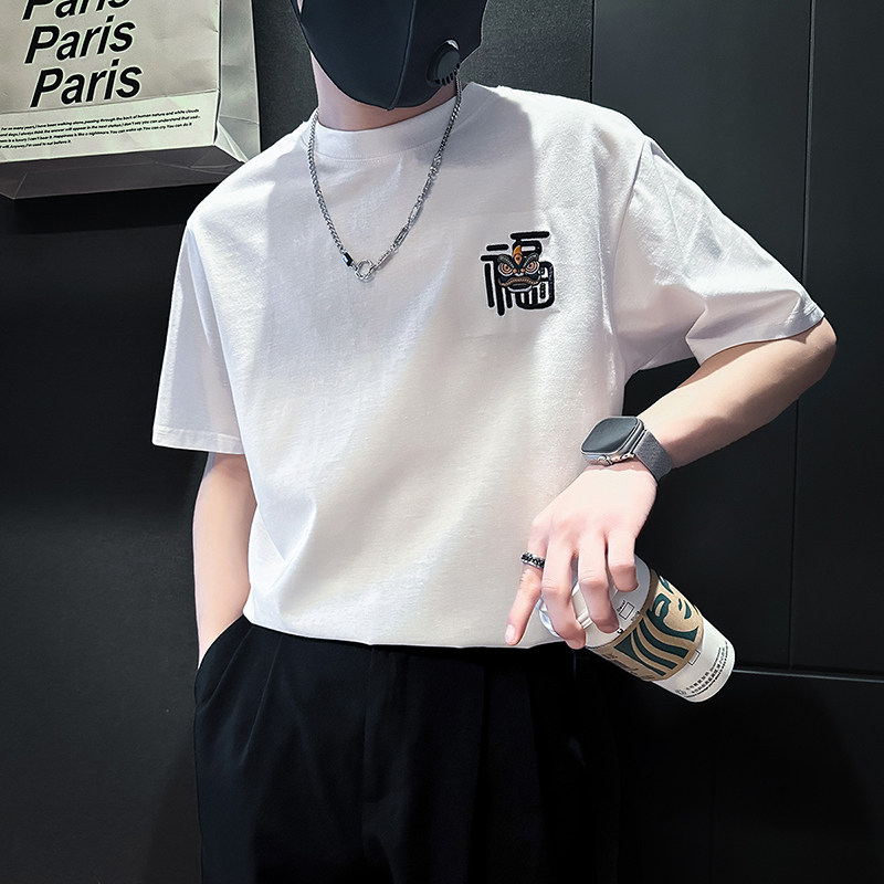 B323-DT60-特P38控58短袖T恤男社会小伙店主风圆领潮牌半袖衣服,男装T恤,星座301C（原B323）