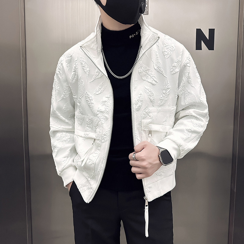 社会小伙外套男修身羽毛提花图案高级感外套B323-JK10-P98控138图片