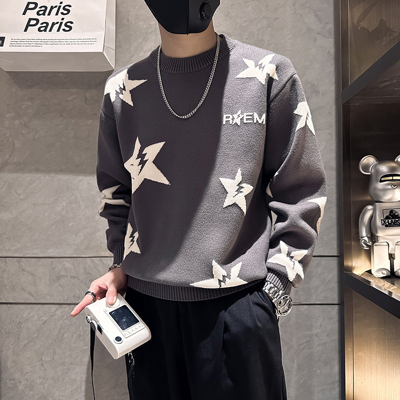 高品质五角星毛衣男加厚潮流社会小伙针织B323-M40A-P68控98,男装针织衫/毛衣,星座301C（原B323）